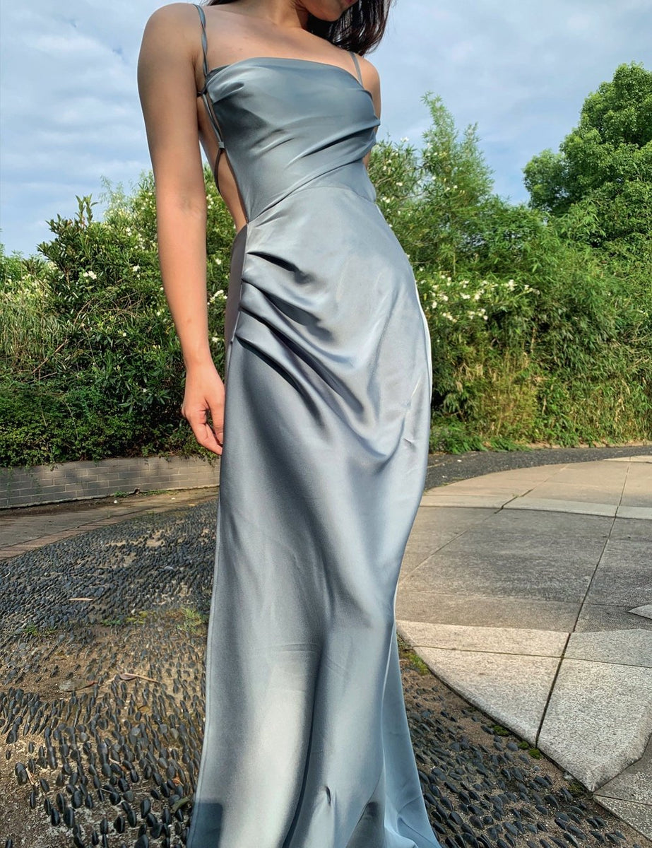 Gray Silk Dress, Full Length Slip