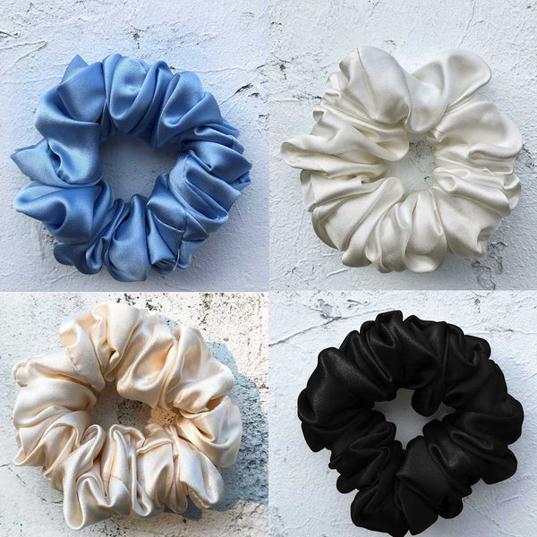 The 4 Hair Scrunchies Combo.! Pure Mulberry Silk Hair Scrunchie * 90 Color Options