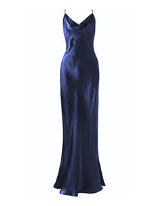 Crystal Dark Blue Mulberry Silk Gown