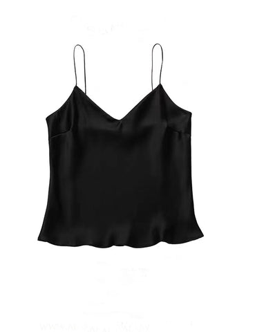 V Neck Black Mulberry Silk Top