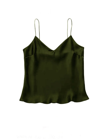 V neck Olive Mulberry Silk Top