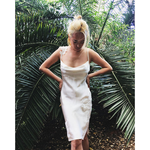 SAMPLE SALE * White Embroidery Mulberry Silk Dress