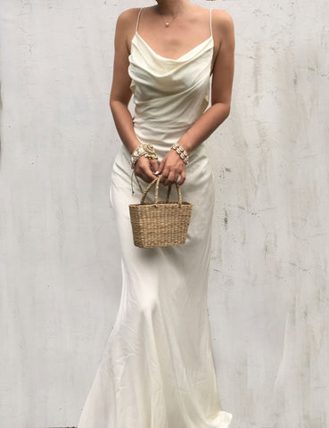 Cream White Pure Silk Dress Gown