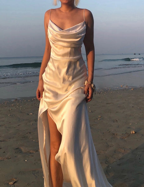 Rhiannon Saf Beyaz İpek Elbise