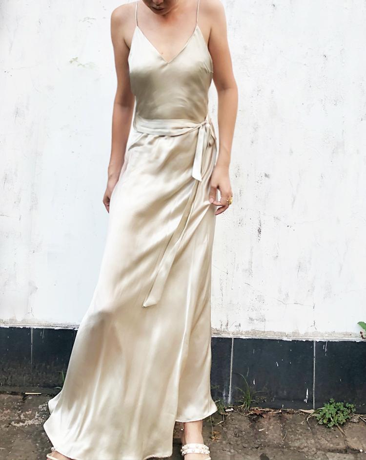 Daisy Khaki Silver Draped Dress Gown – Studio Alashanghai Silk