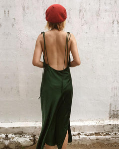 Dark Green Mulberry Silk Chemise Slip Dress - Studio Alashanghai Silk