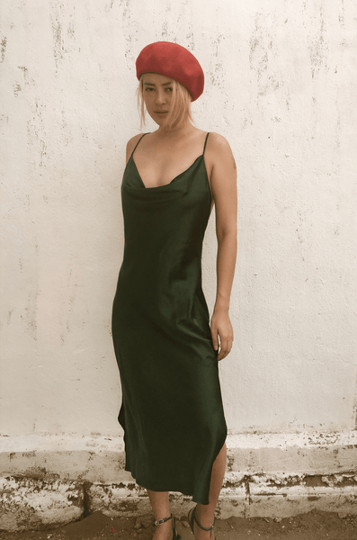 Mørkegrøn Mulberry Silk Chemise Slip Dress - Studio Alashanghai Silk