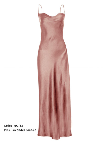 Draped Bronze Backless Mulberry Silk Cowl Neck Slip Dress - Studio Alashanghai Silk