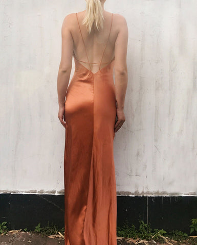 Orange Burnt Aiza Mulberry Sik Dress Gown - Studio Alashanghai Silk