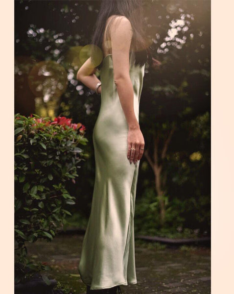 Sage Green Mulberry Silk Cowl Neck Slip Dress * 90 Colors Options - Studio Alashanghai Silk