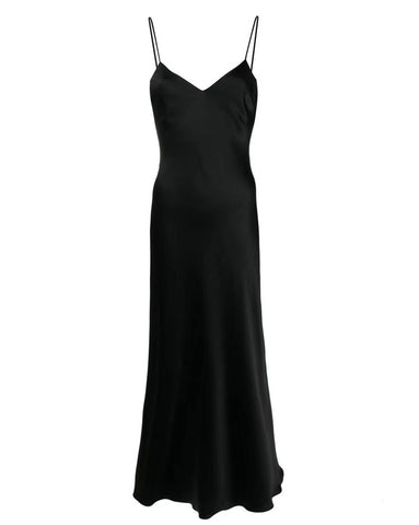 SAMPLE SALE *Black V Neck Mulberry Silk Slip Dress - Studio Alashanghai Silk
