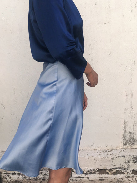 Serenity Blue Mulberry Silk Chemise-nederdel - Studio Alashanghai Silk