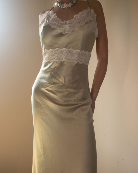Tin Sage Green Maulbeerseide Kleid Kleid - Studio Alashanghai Silk