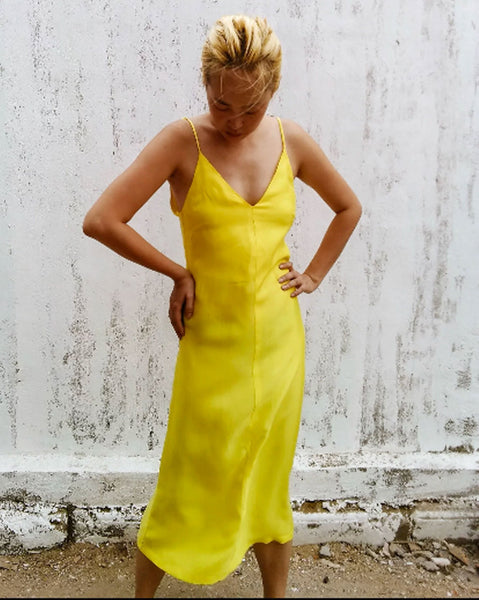 Yellow Cupro V Neck Slip Dress - Studio Alashanghai Silk
